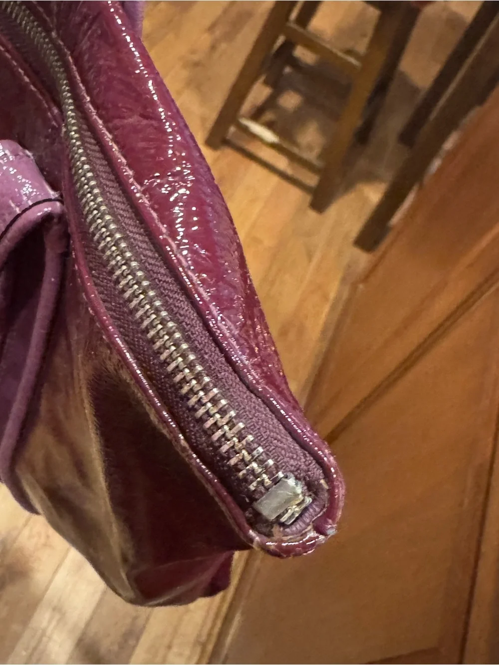 Coach - Poppy Patent Plum Tote with Front Zip Pockets - Picture 8 of 10
